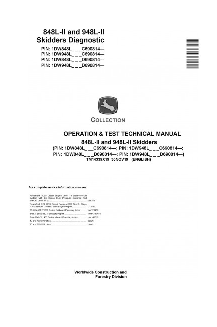 OPERATION & TEST TECHNICAL MANUAL - JOHN DEERE  948L-II SKIDDERS TM14339X19