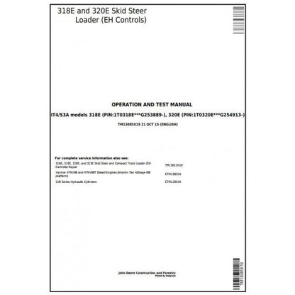 DIAGNOSTIC & TEST SERVICE MANUAL - JOHN DEERE 320E SKID STEER LOADER W. EH CONTROLS TM13085X19