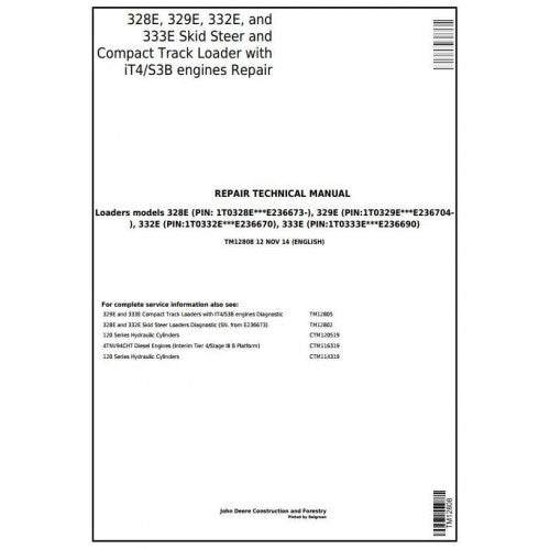 SERVICE REPAIR MANUAL -JOHN DEERE 332E SKID STEER AND COMPACT TRACK LOADERS TM12808