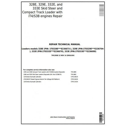 SERVICE REPAIR MANUAL -JOHN DEERE 332E SKID STEER AND COMPACT TRACK LOADERS TM12808