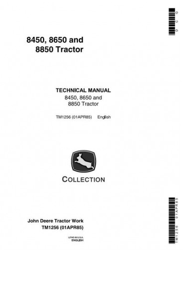 TECHNICAL SERVICE MANUAL - JOHN DEERE 8850 4WD ARTICULATED TRACTORS TM1256