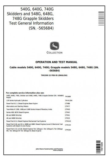 DIAGNOSTIC MANUAL - JOHN DEERE 748G  SKIDDERS (SN.-565684) SKIDDER TM1599