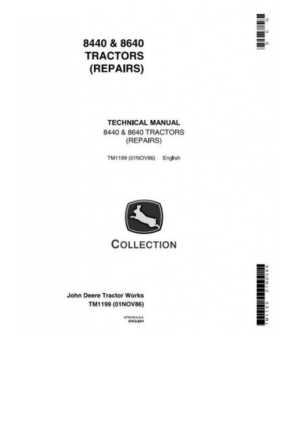 DIAGNOSTIC AND REPAIR TECHNICAL SERVICE MANUAL - JOHN DEERE 8460 4WD ARTICULATED TRACTORS TM1199