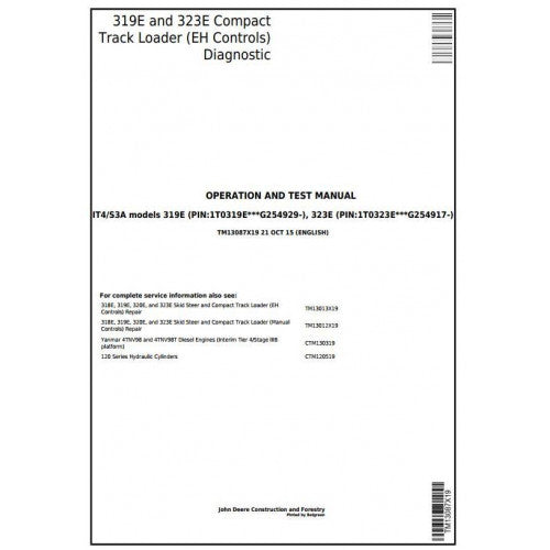 DIAGNOSTIC SERVICE MANUAL - JOHN DEERE 319E COMPACT TRACK LOADER WITH EH CONTROLS TM13087X19