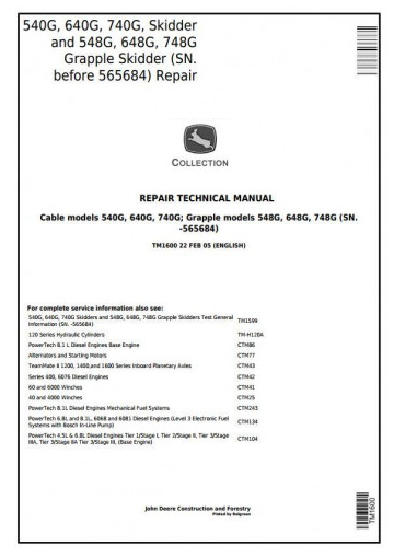 REPAIR SERVICE MANUAL - JOHN DEERE 648G (SN. -565684) SKIDDERS TM1600