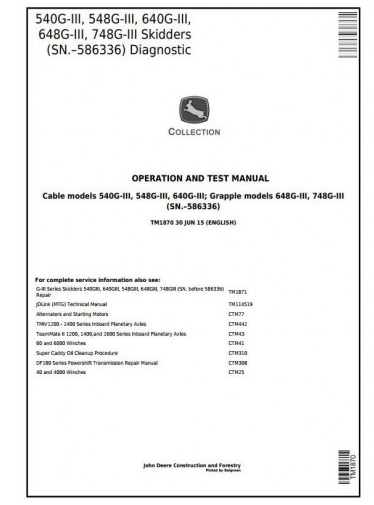 DIAGNOSTIC SERVICE MANUAL - JOHN DEERE 748G-3  (SN.–586336) TM1870