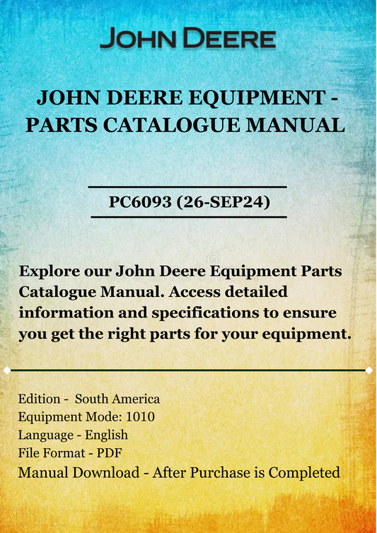 PARTS CATALOG MANUAL - JOHN DEER 1010 MAX PLANTER PC6093 (26-SEP24)