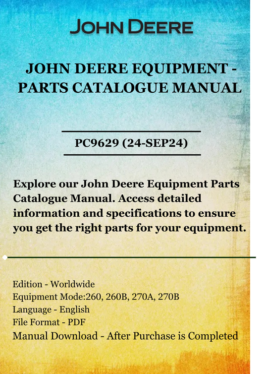 PARTS CATALOG MANUAL - JOHN DEER BACKHOE PC9629 (24-SEP24)