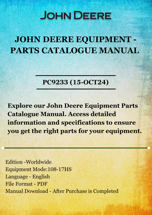 PARTS CATALOG MANUAL - JOHN DEER 108-17HS SABO LAWN TRACTOR PC9233 (15-OCT24)