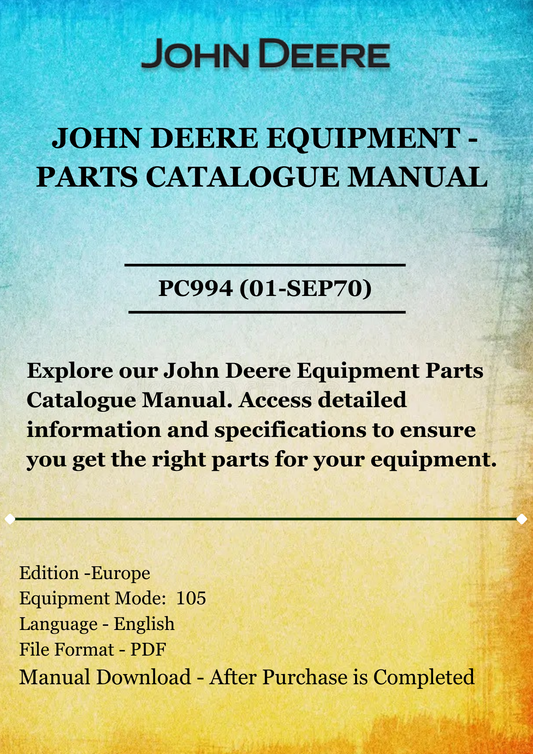 PARTS CATALOG MANUAL - JOHN DEER 105 GYRAMOR ROTARY CUTTER PC994 (01-SEP70)