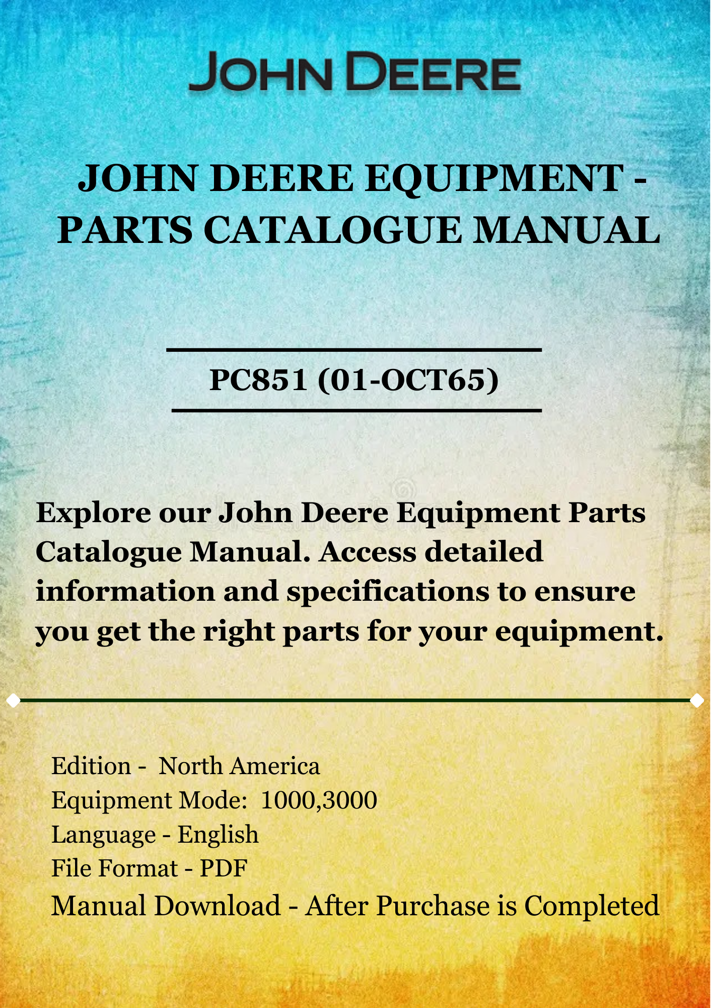 PARTS CATALOG MANUAL - JOHN DEER ROD WEEDER ATTACHEMENT, CHISEL PLOWS- 1000, 3000 SERIES PC851 (01-OCT65)