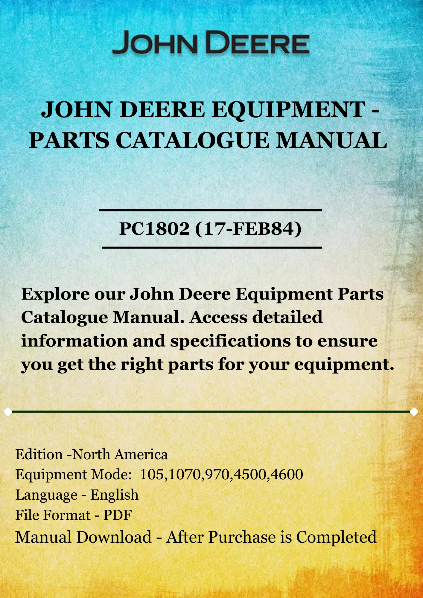 PARTS CATALOG MANUAL - JOHN DEER 105 GYRAMOR ROTARY CUTTER PC1802 (17-FEB84)