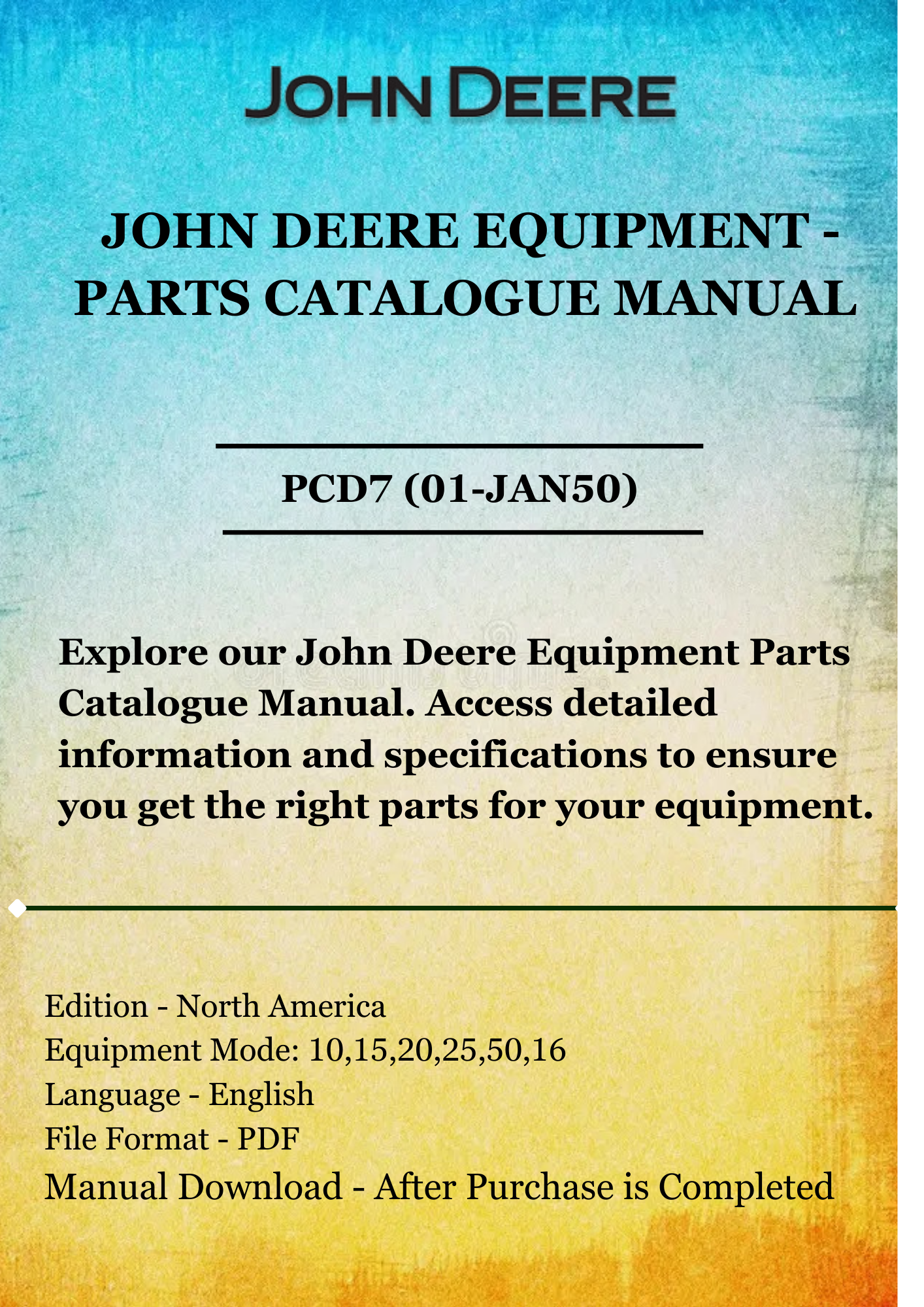 PARTS CATALOG MANUAL - JOHN DEER NO.10,15,20,25,50,16 TRAILER (2-WHEEL) PCD7 (01-JAN50)