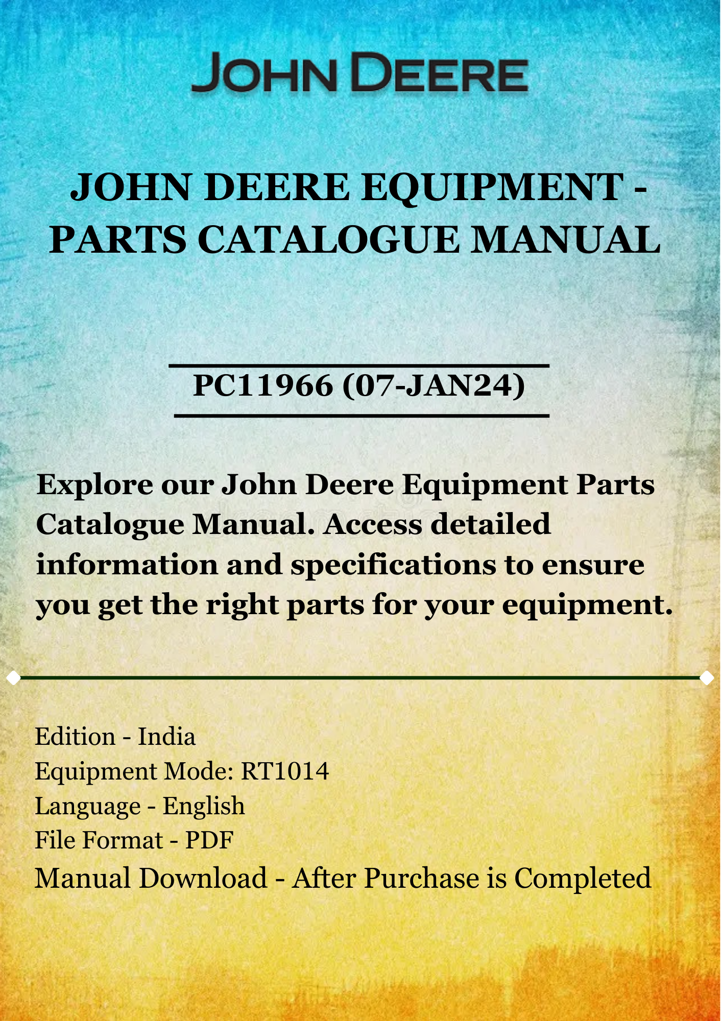 PARTS CATALOG MANUAL - JOHN DEER RT1014 ROTARY TILLER PC11966 (07-JAN24)