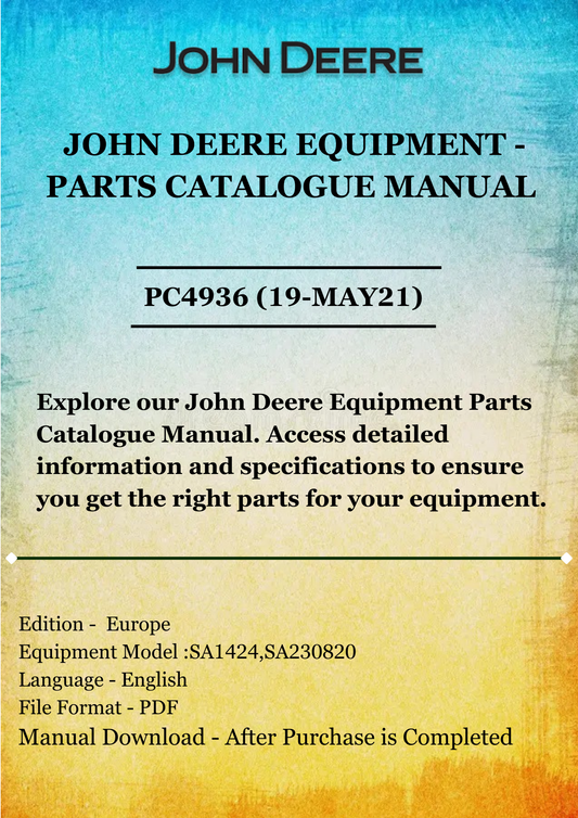 PARTS CATALOG MANUAL - JOHN DEERE 3SCARIFIER 4-CYCLE ENGINE 38-BV (SA1424,SA230820) PC4936 (19-MAY21)