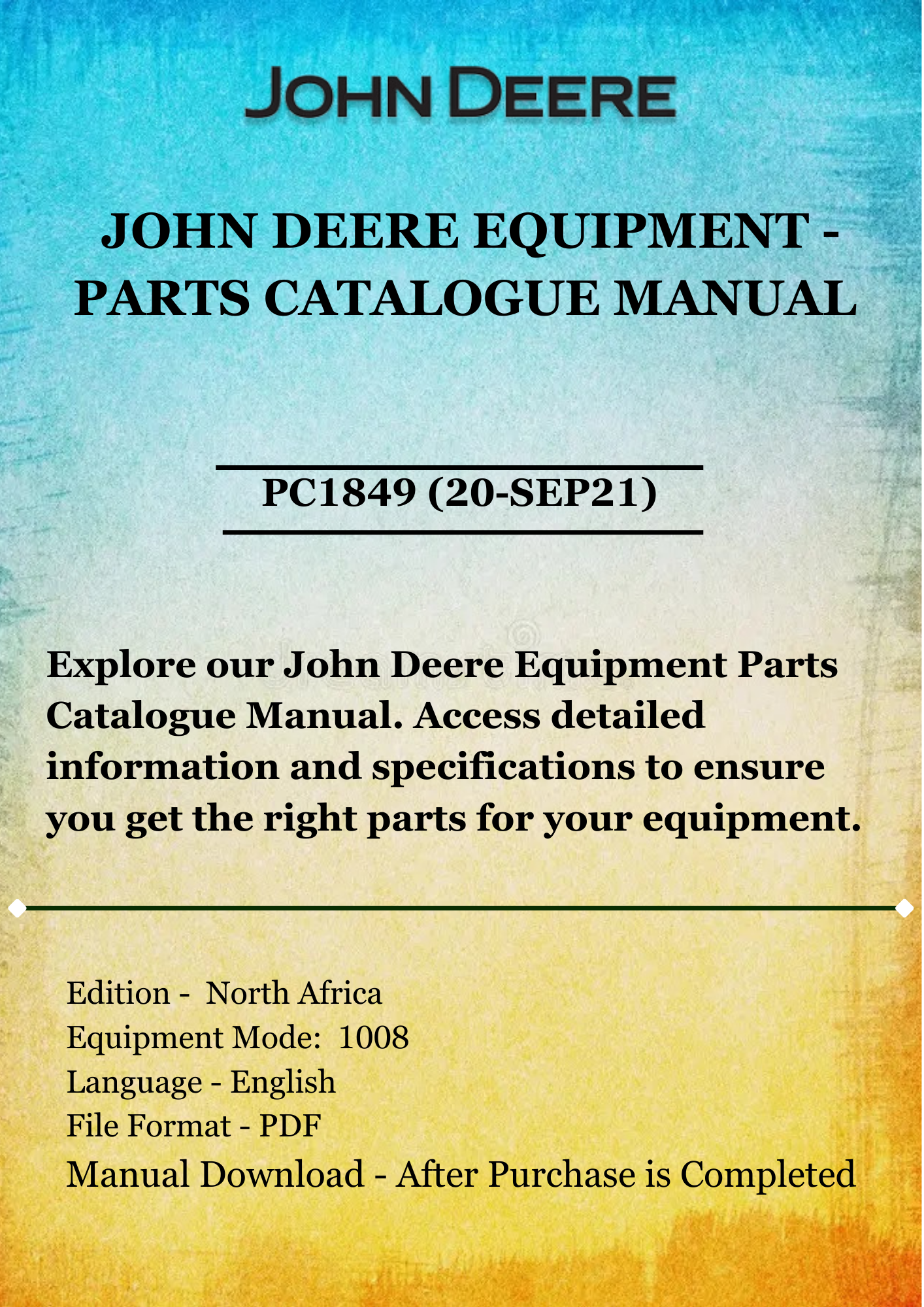 PARTS CATALOG MANUAL - JOHN DEER 1008 ROTARY CUTTER PC1849 (20-SEP21)