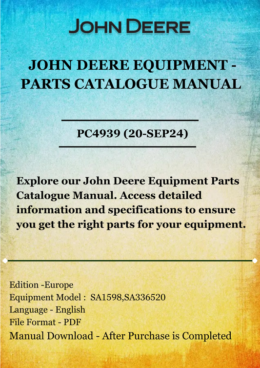 PARTS CATALOG MANUAL - JOHN DEERE SCARIFIERS 4-CYCLE ENGINE D45C (SA1598,SA336520) PC4939 (20-SEP24)