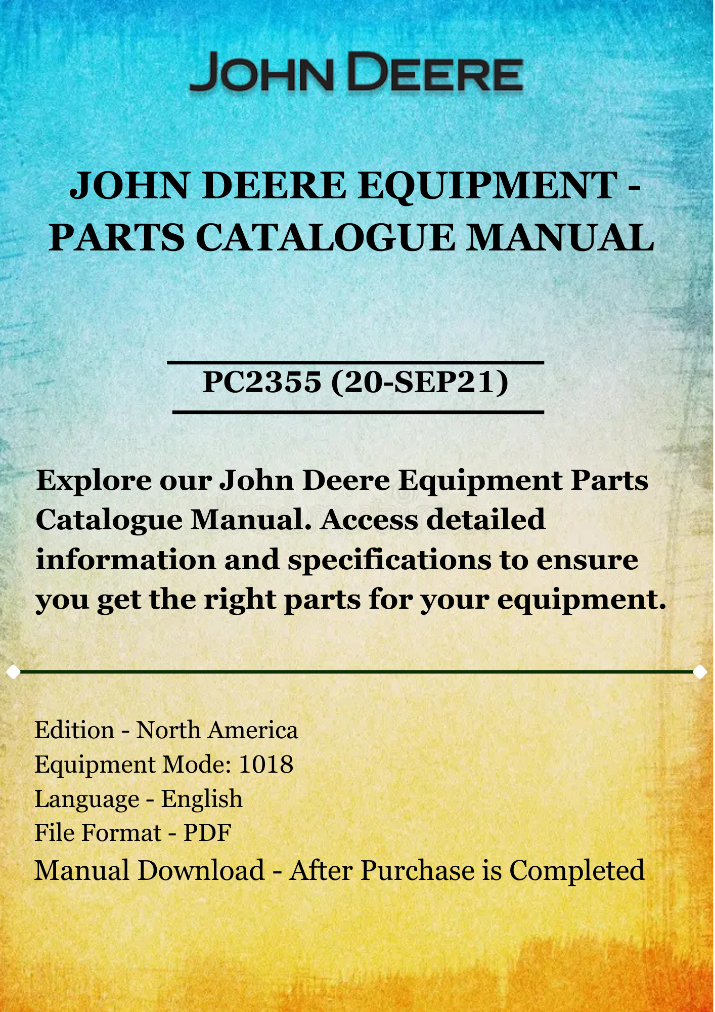 PARTS CATALOG MANUAL - JOHN DEER 1018 ROTARY CUTTER PC2355 (20-SEP21)