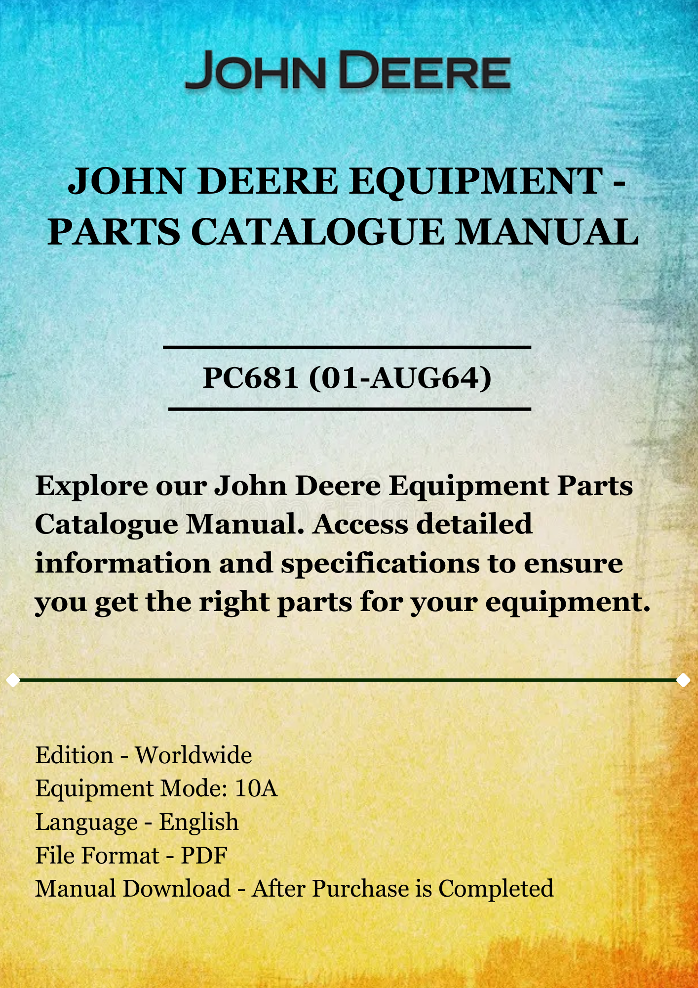 PARTS CATALOG MANUAL - JOHN DEER 10A HAMMER MILL PC681 (01-AUG64)