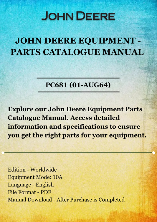 PARTS CATALOG MANUAL - JOHN DEER 10A HAMMER MILL PC681 (01-AUG64)