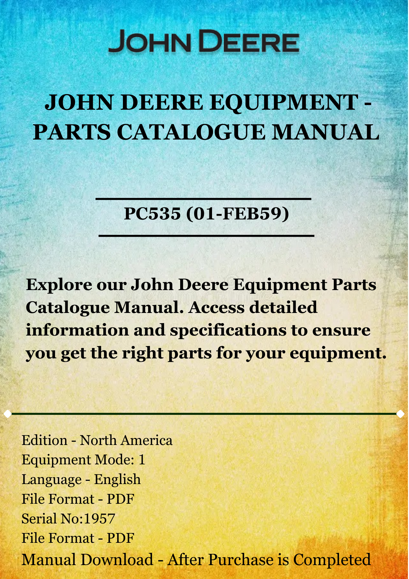 PARTS CATALOG MANUAL - JOHN DEER NO.1 WHEEL HARROW DRAWBAR PC535 (01-FEB59)