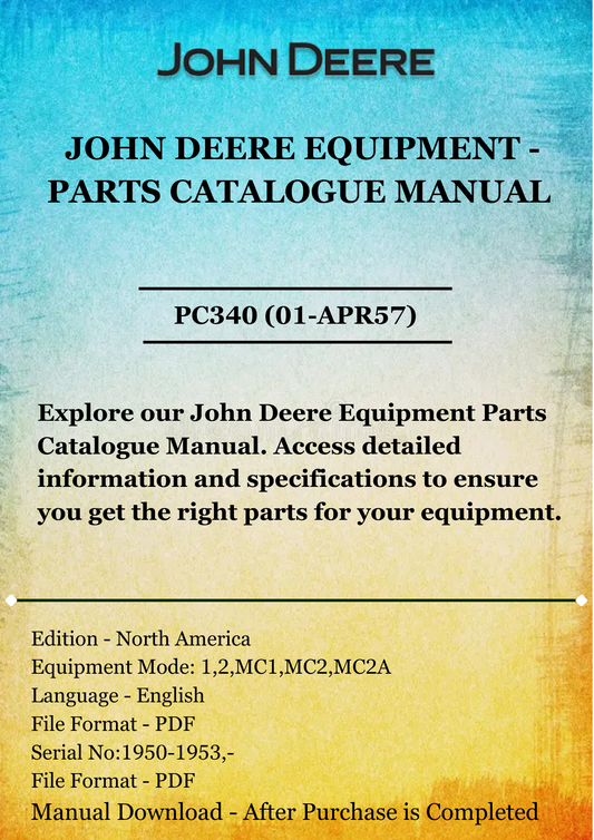 PARTS CATALOG MANUAL - JOHN DEER NO.1,2,MC1,MC2&MC2A INTEGRAL PLOWS PC340(01-APR57)