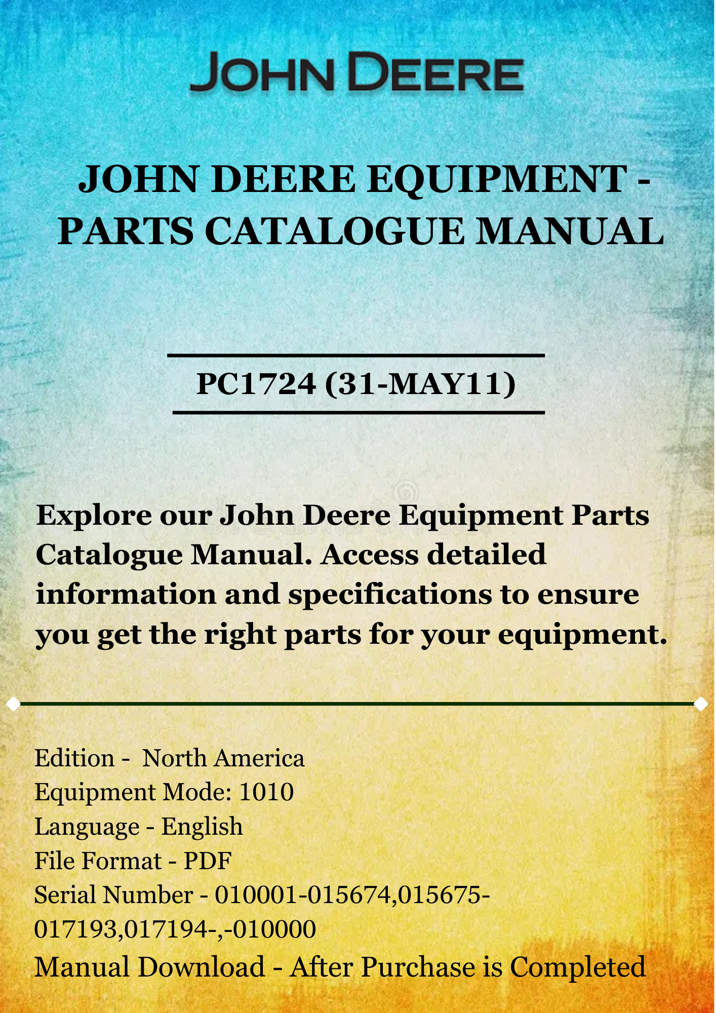 PARTS CATALOG MANUAL - JOHN DEER 1010 SERIES FIELD CULTIVATOR PC1724 (31-MAY11)