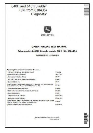 DIAGNOSTIC AND TEST SERVICE MANUAL - JOHN DEERE 640H  (SN. FROM 630436) SKIDDER TM11795