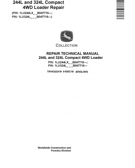 REPAIR TECHNICAL MANUAL - JOHN DEERE 324L COMPACT 4WD LOADER (TM14322X19)