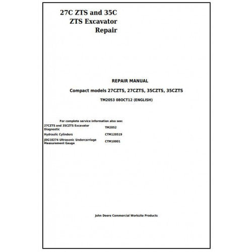 SERVICE REPAIR TECHNICAL MANUAL- JOHN DEERE 27CZTS AND 35CZTS COMPACT EXCAVATOR TM2053