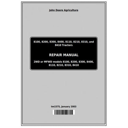 SERVICE REPAIR TECHNICAL MANUAL - JOHN DEERE 8200 TRACTORS TM1575