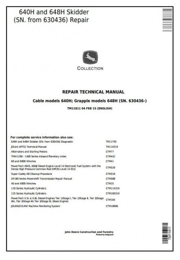 SERVICE REPAIR TECHNICAL MANUAL - JOHN DEERE  640H  (SN. FROM 630436) SKIDDERS TM11811