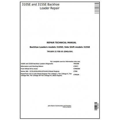 SERVICE REPAIR TECHNICAL MANUAL - JOHN DEERE 315SE SIDE SHIFT LOADER TM1609