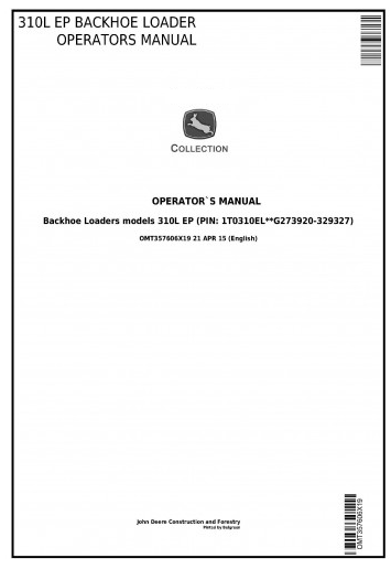 DIAGNOSTIC&TEST SERVICE MANUAL - JOHN DEERE 310SL BACKHOE LOADER (PIN:1T0310SL**F273920-) OMT357606X19 TM13297X19