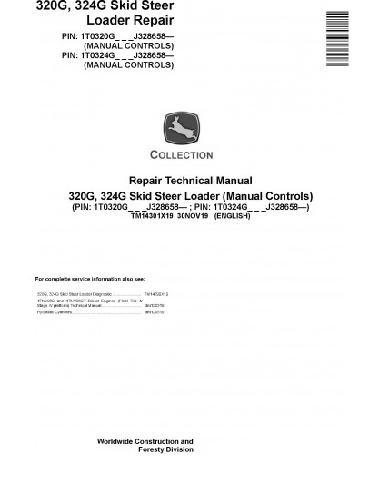 REPAIR TECHNICAL MANUAL - JOHN DEERE 324G SKID STEER LOADER (MANUAL CONTROLS) (TM14301X19)