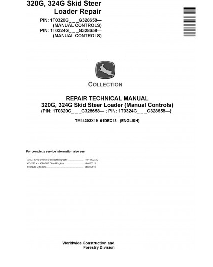 REPAIR TECHNICAL MANUAL - JOHN DEERE 324G SKID STEER LOADER (MANUAL CONTROLS) (TM14302X19)