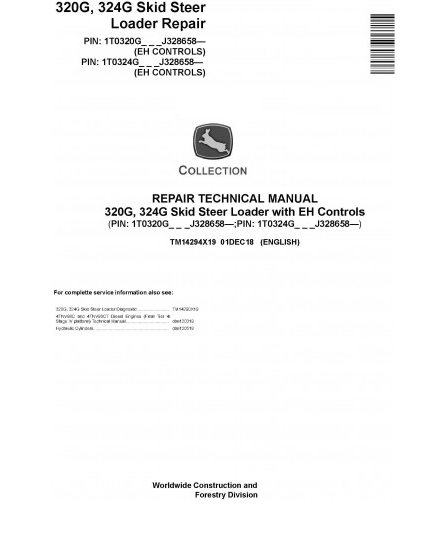 REPAIR TECHNICAL MANUAL - JOHN DEERE 320G, 324G SKID STEER LOADER (TM14294X19)