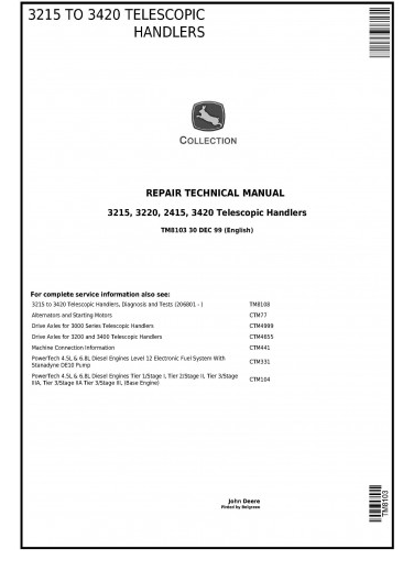 REPAIR TECHNICAL MANUAL - JOHN DEERE 3415 TELESCOPIC HANDLERS TM8103