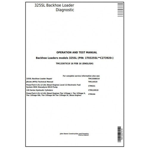 DIAGNOSTIC AND TEST SERVICE MANUAL - JOHN DEERE 325SL BACKHOE LOADER (SN.FROM 273920) TM13307X19