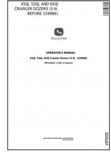 OPERATORS MANUAL - JOHN DEERE 450J CRAWLER DOZER OMT204685