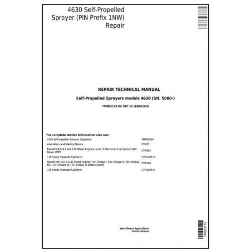 REPAIR TECHNICAL MANUAL - JOHN DEERE 4630 SELF-PROPELLED SPRAYERS (PIN PREFIX 1NW) TM803119