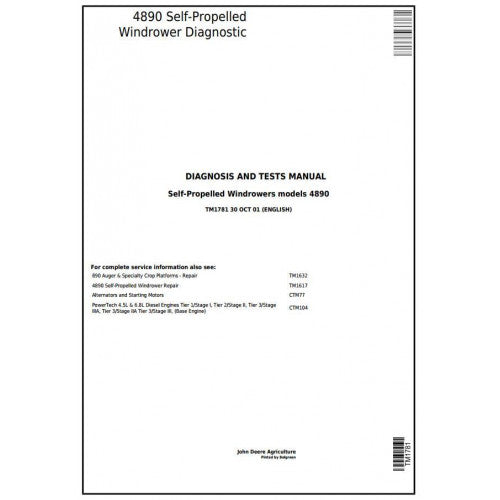 DIAGNOSTIC AND TESTS SERVICE MANUAL - JOHN DEERE 4890 SELF-PROPELLED HAY AND FORAGE WINDROWER TM1781