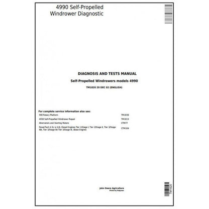 DIAGNOSTIC AND TESTS SERVICE MANUAL - JOHN DEERE 4990 SELF-PROPELLED HAY AND FORAGE WINDROWER TM1820