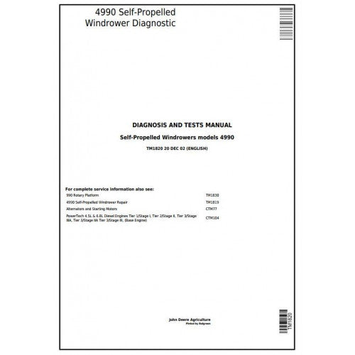 DIAGNOSTIC AND TESTS SERVICE MANUAL - JOHN DEERE 4990 SELF-PROPELLED HAY AND FORAGE WINDROWER TM1820