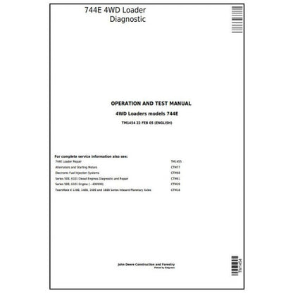 DIAGNOSTIC, OPERATION AND TEST SERVICE MANUAL - JOHN DEERE 4WD LOADER TM1454