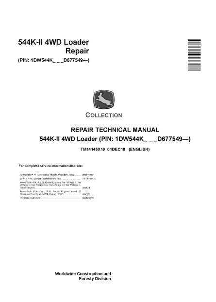 REPAIR TECHNICAL SERVICE MANUAL - JOHN DEERE 544K-II (SN. D677549-) 4WD LOADER (TM14145X19)