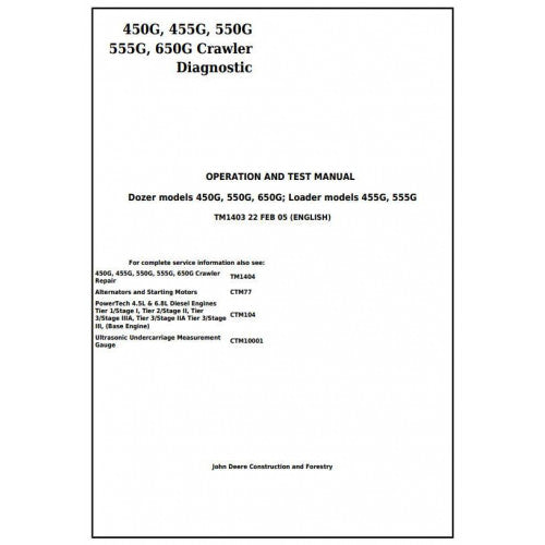 DIAGNOSTIC WORKSHOP SERVICE MANUAL - JOHN DEERE 450G CRAWLER DOZER/LOADER TM1403