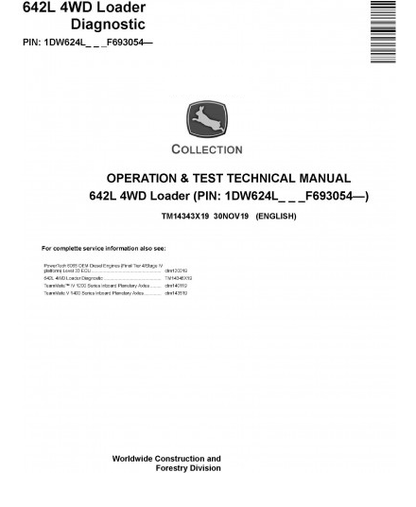 REPAIR TECHNICAL MANUAL  -JOHN DEERE 524L 4WD  LOADER (TM14344X19)