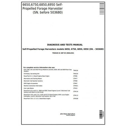 DIAGNOSTIC MANUAL - JOHN DEERE 6650, 6750, 6850, 6950 SELF-PROPELLED FORAGE HARVESTER (SN.-503680) TM4549