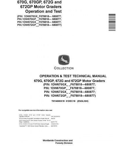 OPERATION & TEST TECHNICAL MANUAL - JOHN DEERE 672G MOTOR GRADERS (TM14069X19)